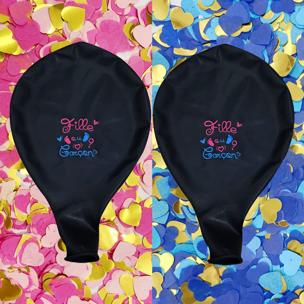 Ballon Gender Reveal XXL 90cm - Kit Complet Confettis Rose/Bleu - Pour Fête Annonce Sexe Bébé