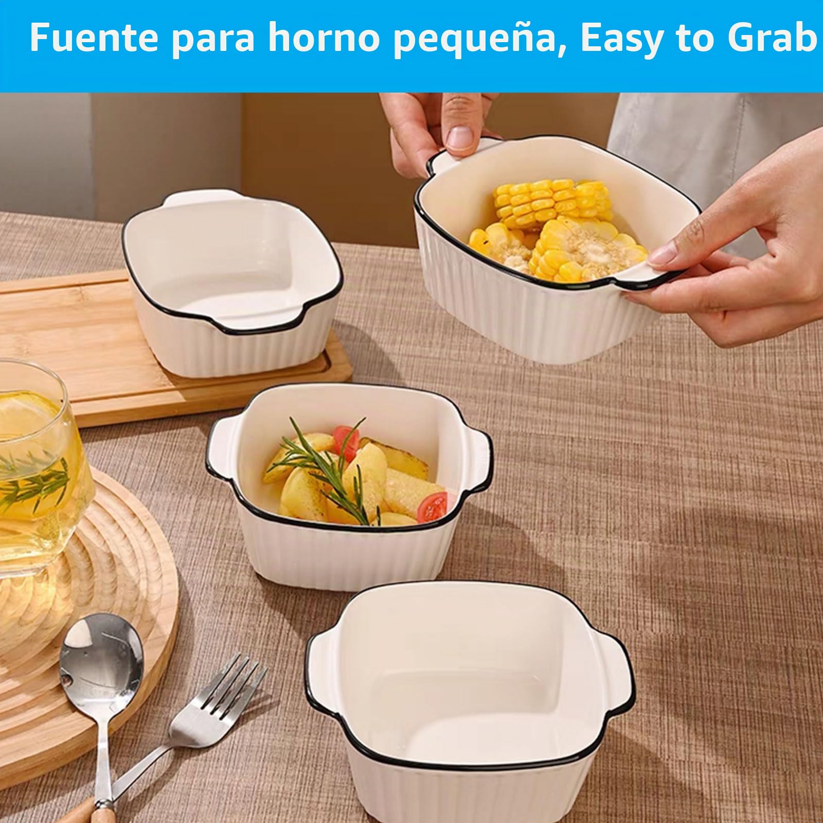 Juego de 4 cazuelas pequeñas de cerámica de alta calidad con asas, horno, microondas y airfryer, perfectas para gratinado, pasta, postres y más pequeñas para 1 persona