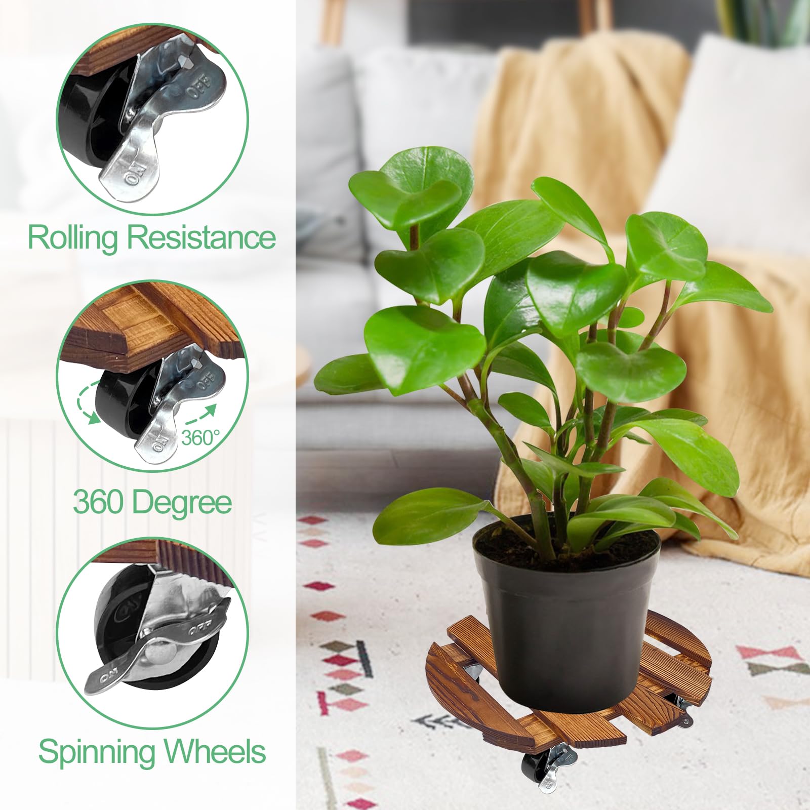 Lixiluxia Base con Ruedas, Soporte con Ruedas, Rodante para Plantas con Ruedas, Base de Jardinera con Ruedas, Plataforma con Ruedas, Capacidad de Carga 80 Kg, Base de Jardinera de Madera Maciza