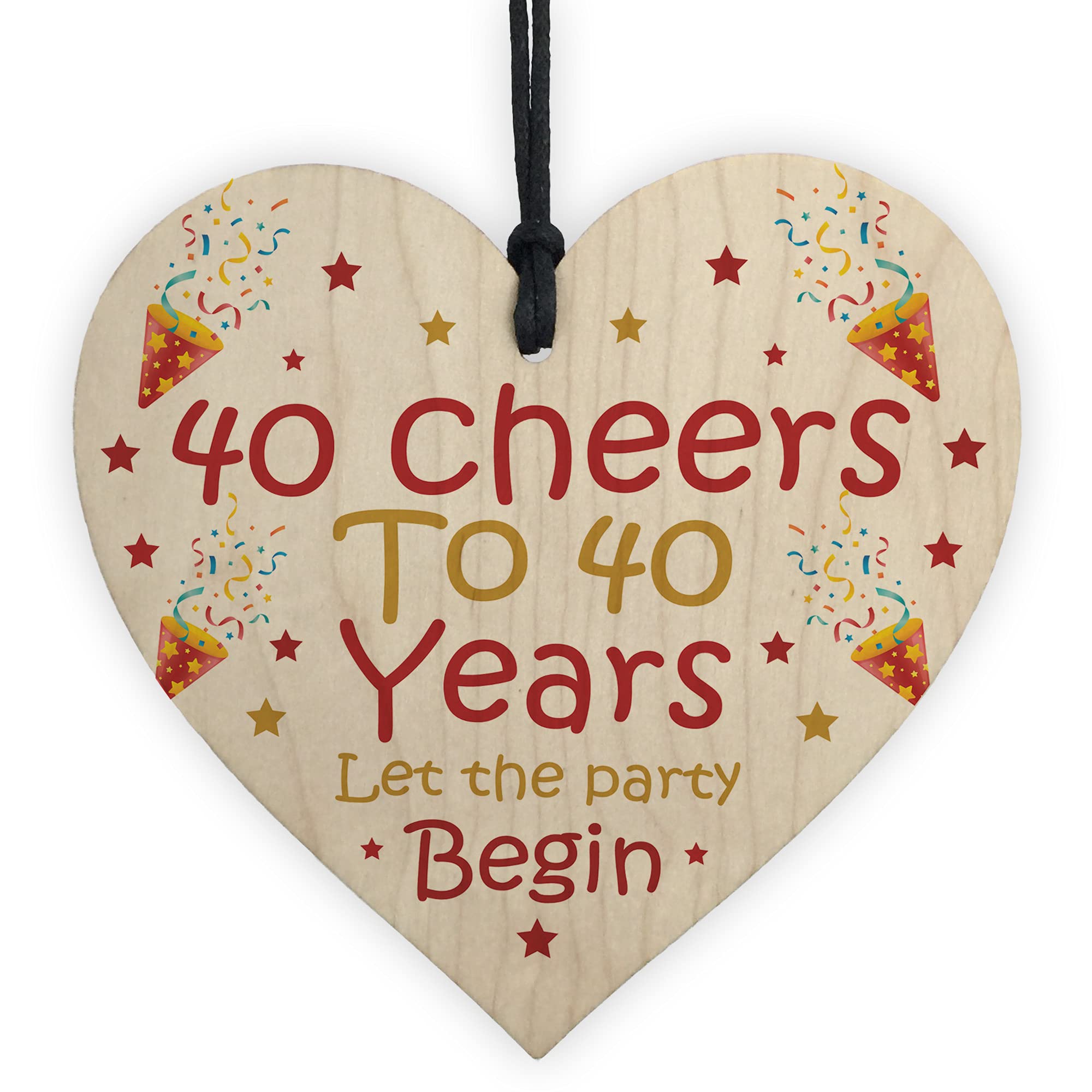 RED OCEAN 40th Birthday Gifts 40 Cheers To 40 Years Novelty Gift For Him Her Wooden Heart