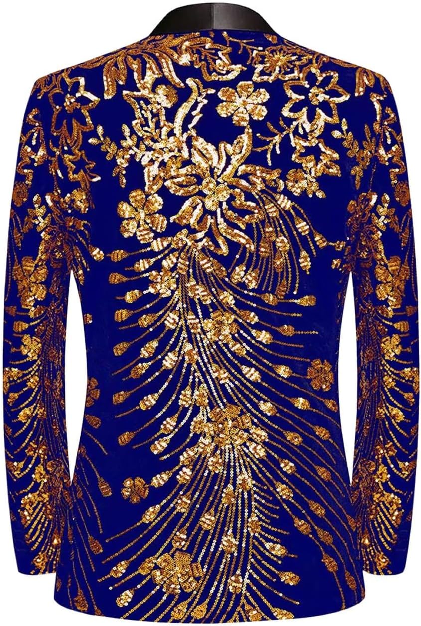 Pyiujtr Men's Sequins Velvet Shawl Lapels Stage Party Prom Wedding Dinner Suit Jacket Blazer - Image 3