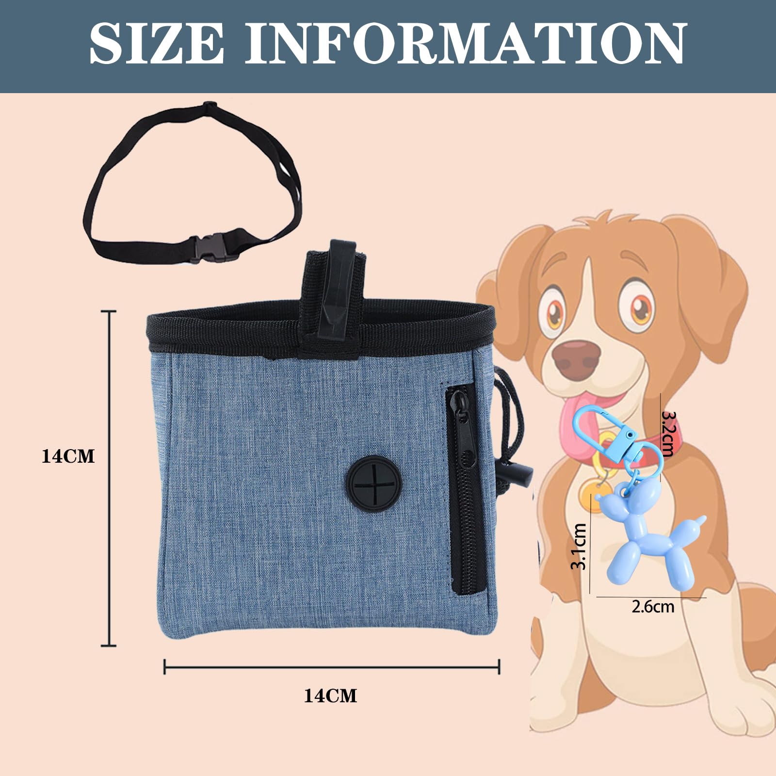 Porta Premietti per Cani,Marsupio per Cani,Accessori per Cani,Sacca per cani, per addestramento del cane,multifunzionale con dispenser per sacchetti, cintura regolabile,Ciondolo cane palloncino