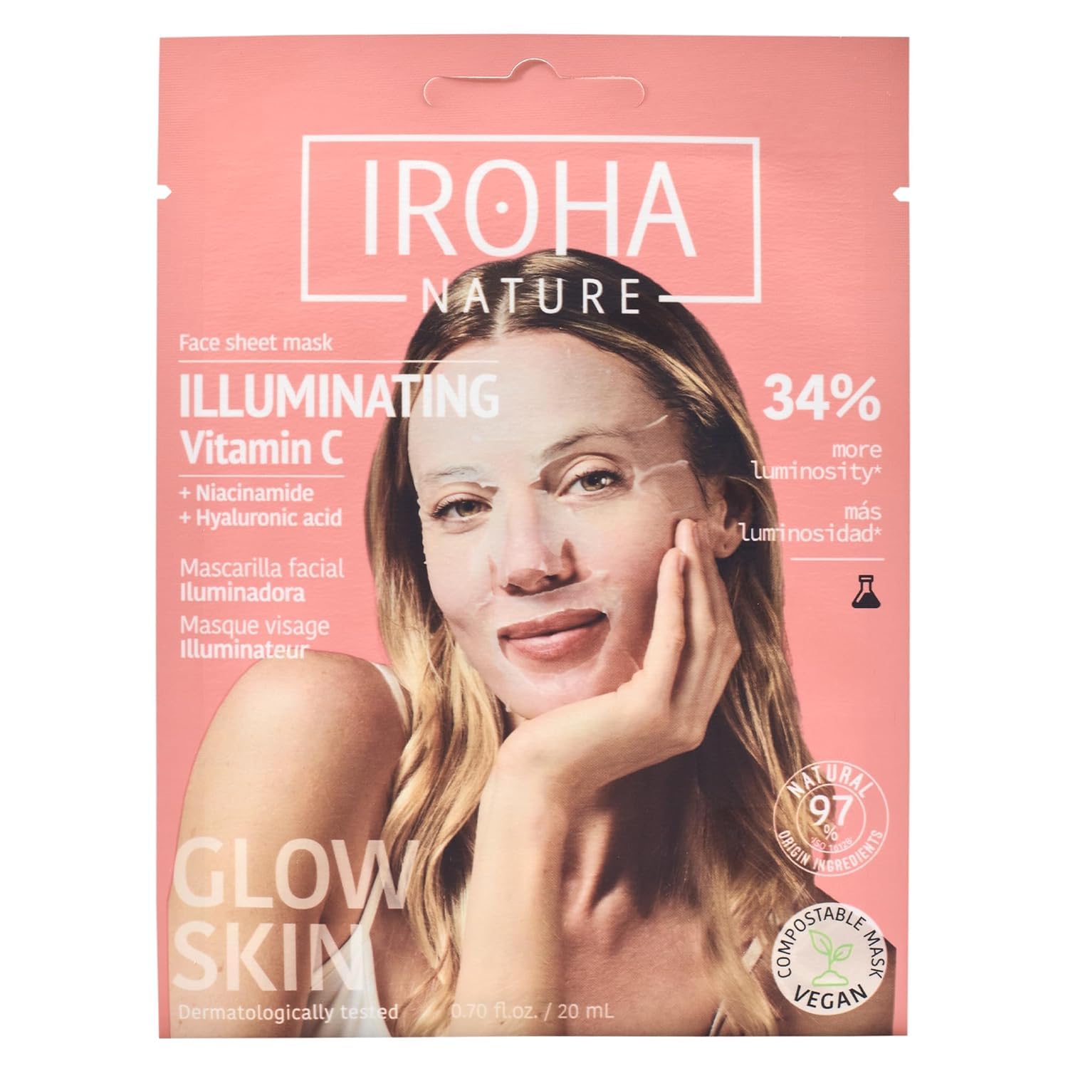 Iroha Nature - Intensive Tissue Mask - Antioxidant Vitamin C + Hyaluronic Acid, BRIGHTENING Sheet Mask