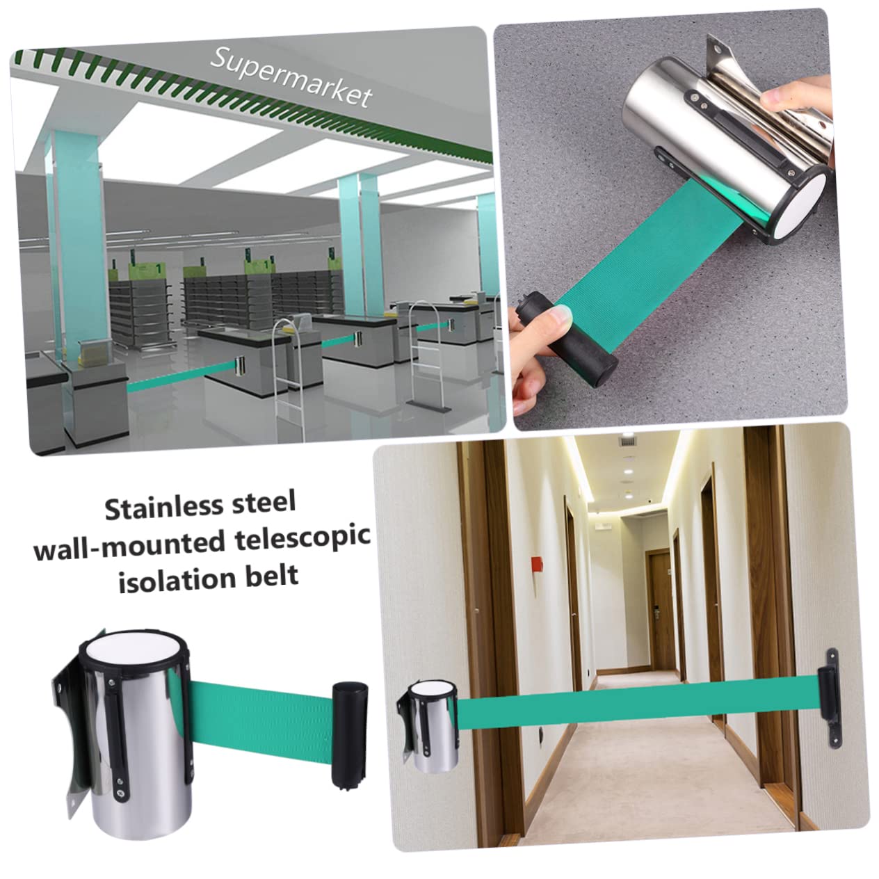 FUNOMOCYA 1pc Telescopic Isolation Strip Crowd Control Barriers Sentry Stanchion Safety Warning Tape Belt Virtual Wall Barrier Caution Warning Tape Rope Safety Barriers Stanchion Post Green