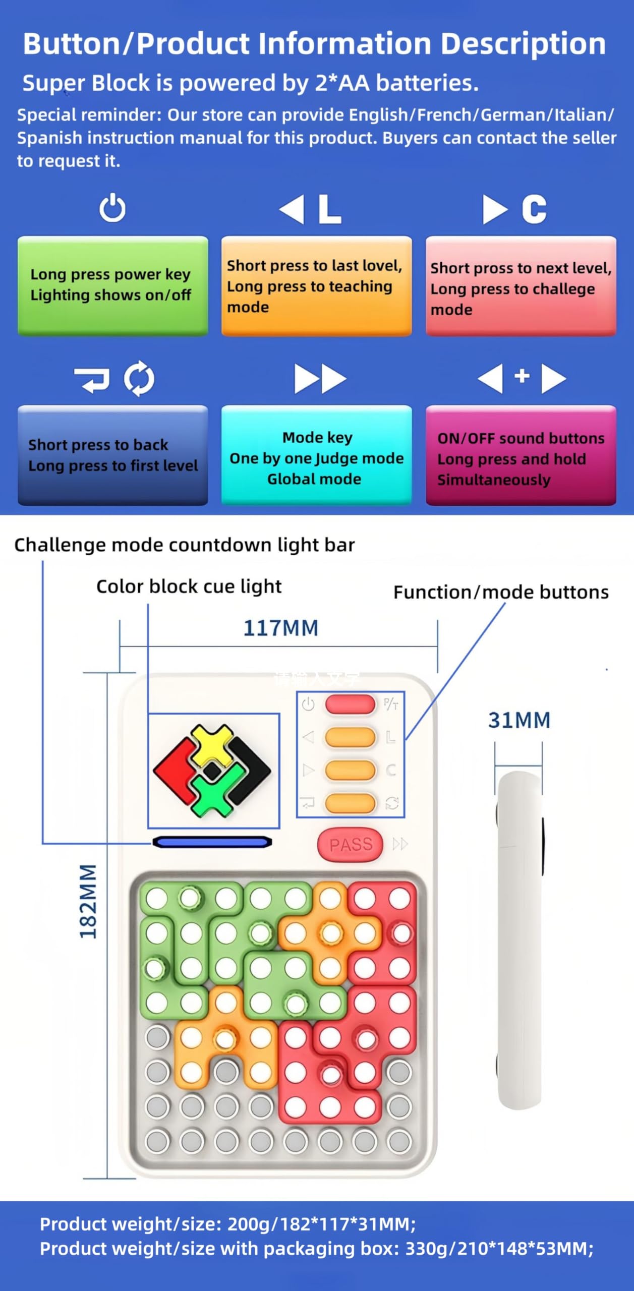 CZT Súper Bloque Consola de Juegos de Rompecabezas 1030 Niveles de Juego Laberinto Pensamiento lógico Máquina de Juegos Juguetes para niños/Adolescentes Regalos para niños/niñas/Estudiantes