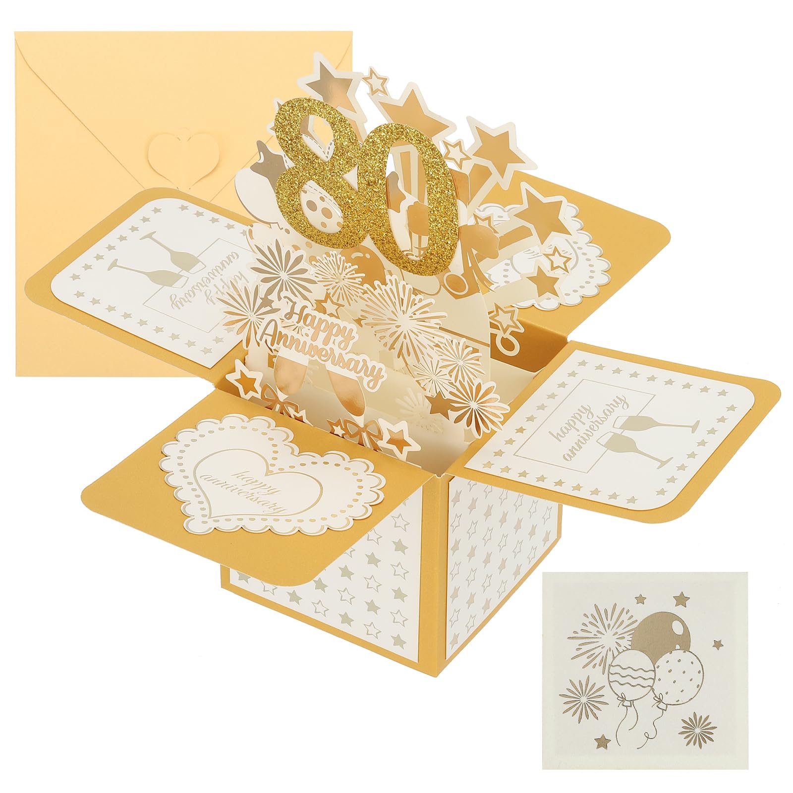 PATIKIL 80 Year Anniversary Card, Happy Anniversary Cards Wedding Anniversary Card for Wife Men Her Couple Gold Tone