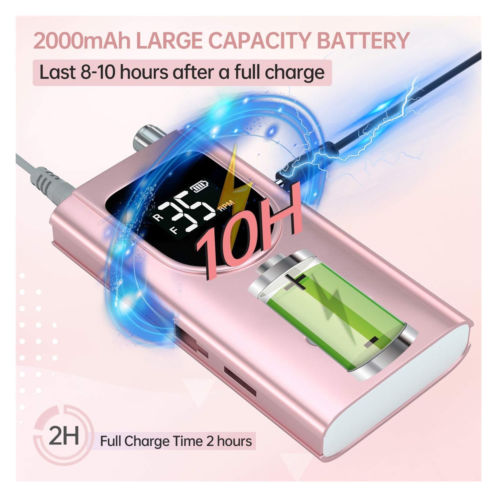 Trapano Elettrico Professionale per smerigliatrice per Unghie per Pedicure Manicure, Trapano per Unghie Ricaricabile a Batteria per rimozione Gel per Fai da Te