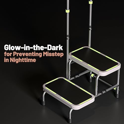 Miniatura 4 de Escalones de cama para camas altas para adultos, taburete resistente con mango ajustable para ancianos, plataforma antideslizante grande, soporta