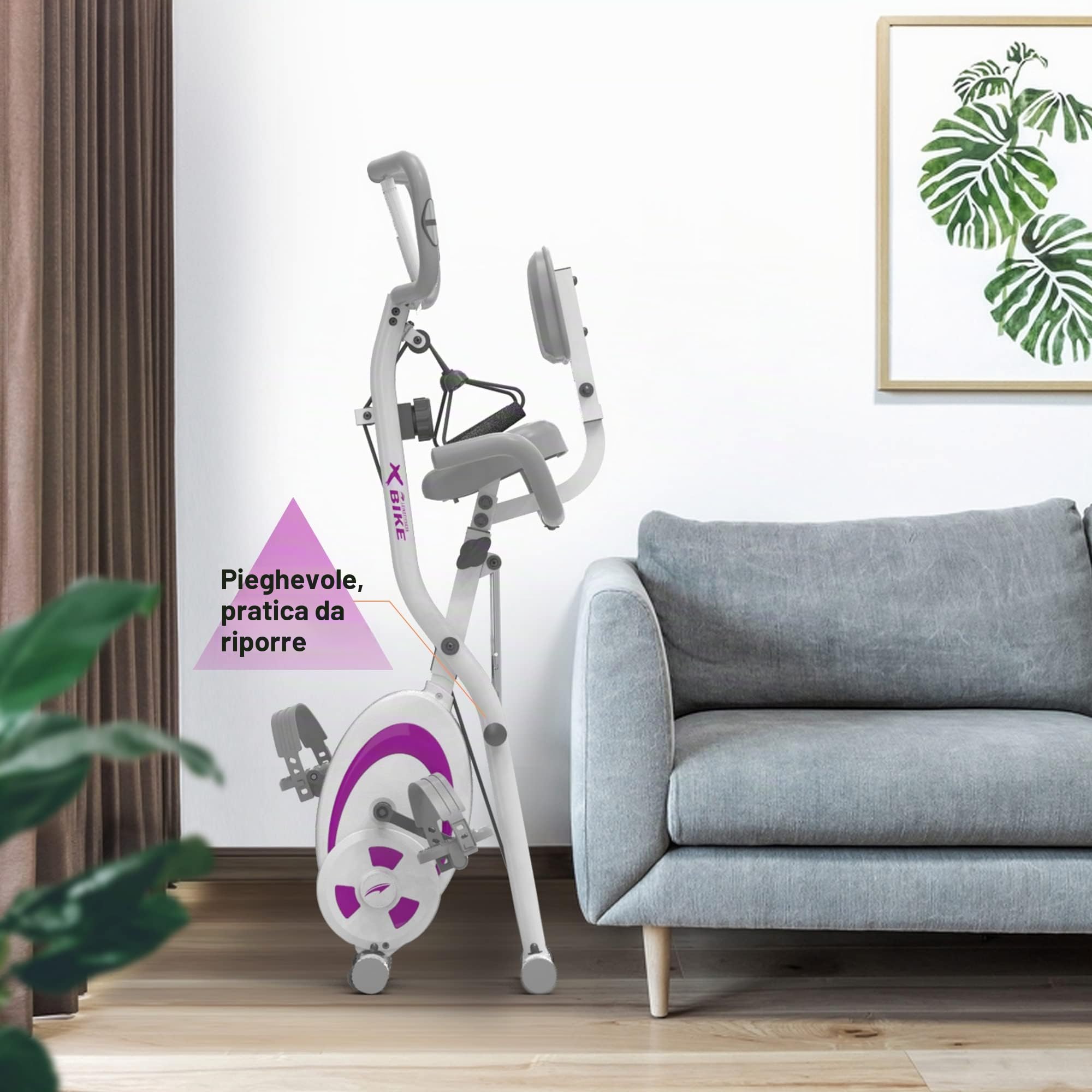 leikefitness Bicicletta stazionaria pieghevole, cyclette reclinata con fasce di resistenza per braccio, sensore di impulsi, monitor LCD e bici da ciclismo indoor facile da montare, 2280