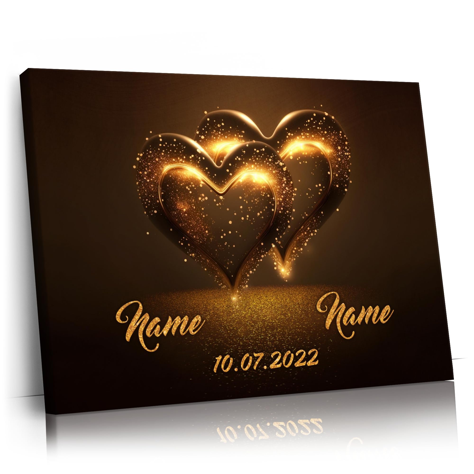 Liebesleinwand Personalisiertes Geschenk für Partner Glitzernde Herzen Geschenk Jahrestag, Verlobung, Hochzeitstag | Leinwandbild romantisch gestalten