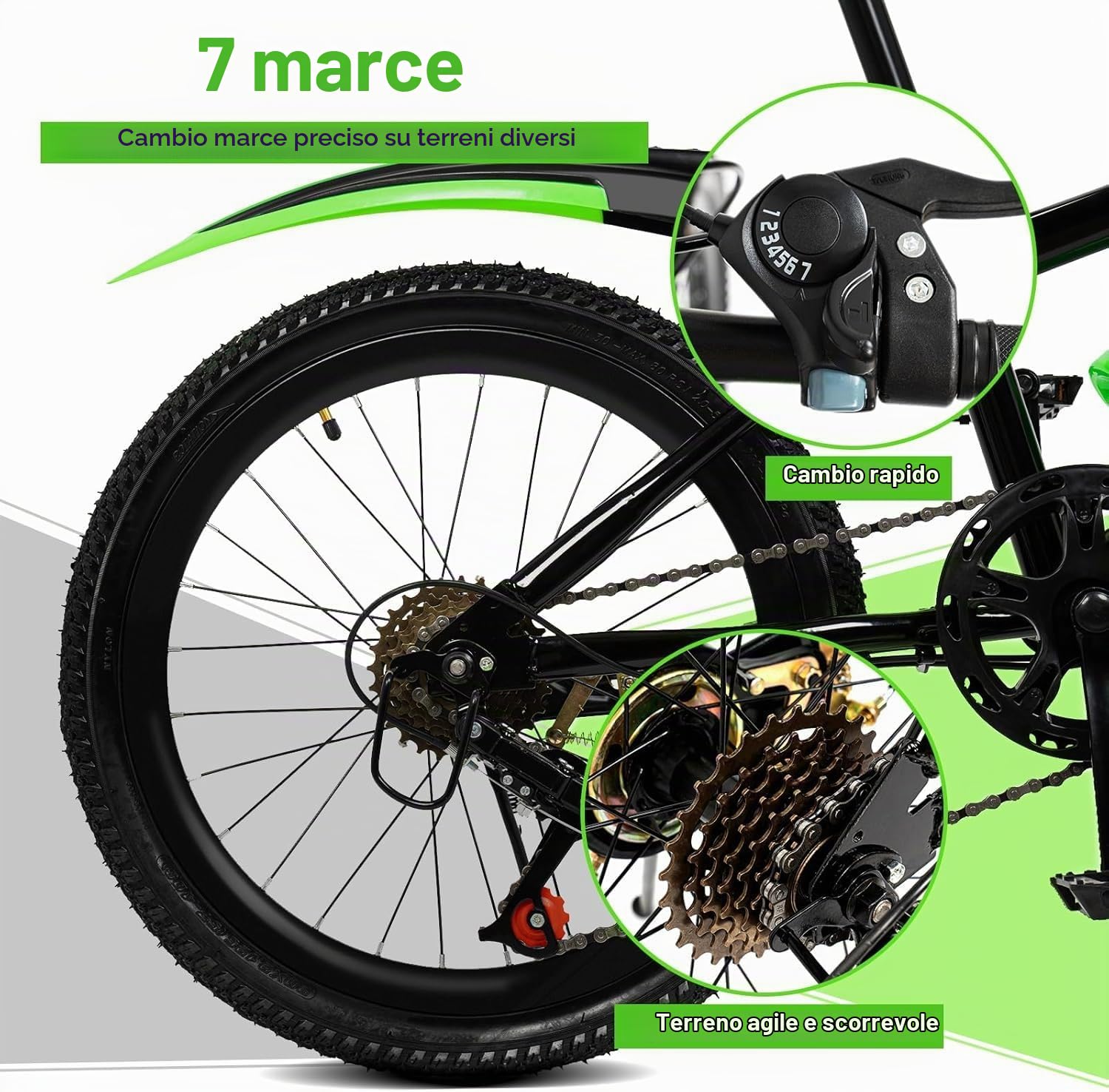 Mountain bike per bambini da 20 pollici, in acciaio al carbonio, con cambio, portabicchieri e freni di sicurezza, robusta bicicletta per ragazzi con portata di 85 kg, per ragazze e ragazzi