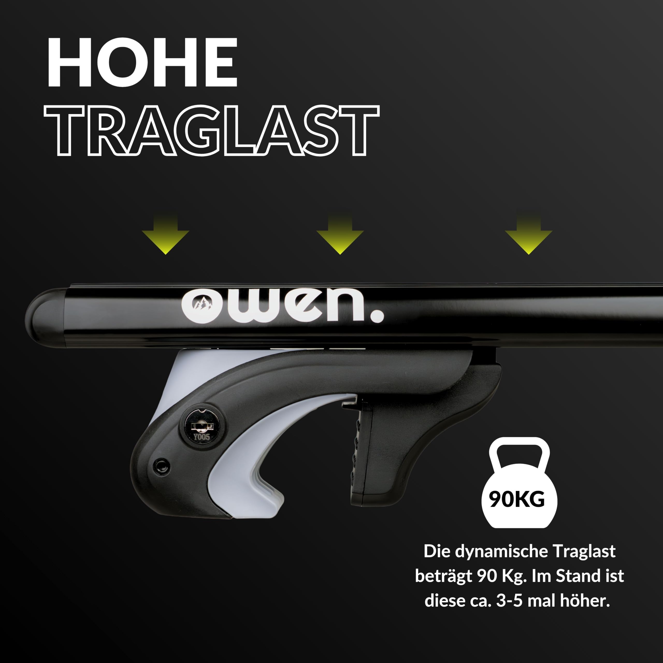 Owen 5.0 Auto Dachträger für offene Reling 120cm Schwarz | Alu Relingträger abschließbar 90kg dynamisch | Querträger verstellbar 70-108cm | für Dachbox, Dachzelt
