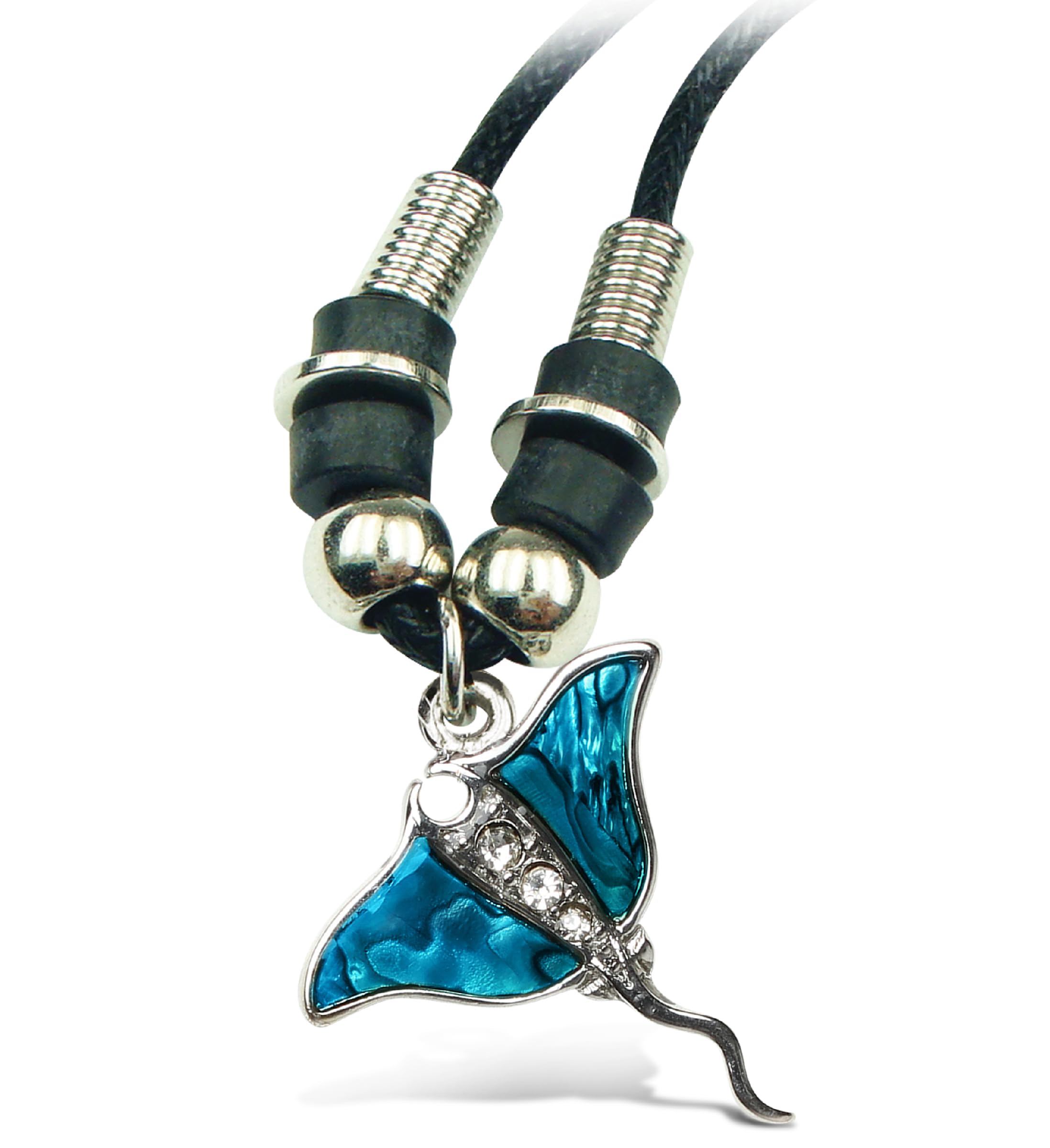 Puzzled Blue and Silver Manta Ray Necklace - Elegant Jewelry with Genuine New Zealand Paua Shell Pendant, Ocean Themed Unisex - 18 Inches Long