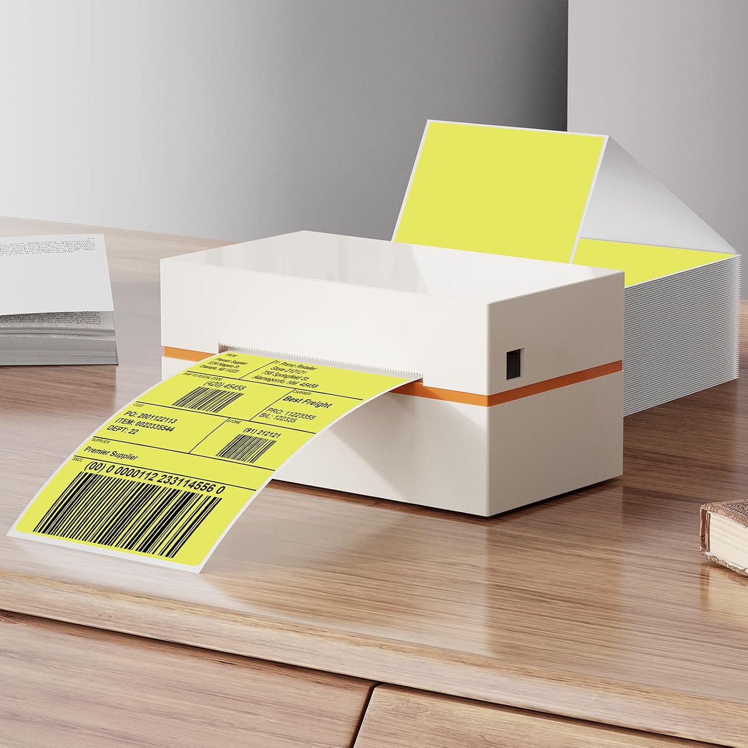 Yellow Shipping Thermal Labels 4 × 6 Inch Vinyl Self-Adhesive Fanfold Direct Stickers Waterproof Perforated Printer Decal for Office Warehouse Home Address 250 PCS - Image 2