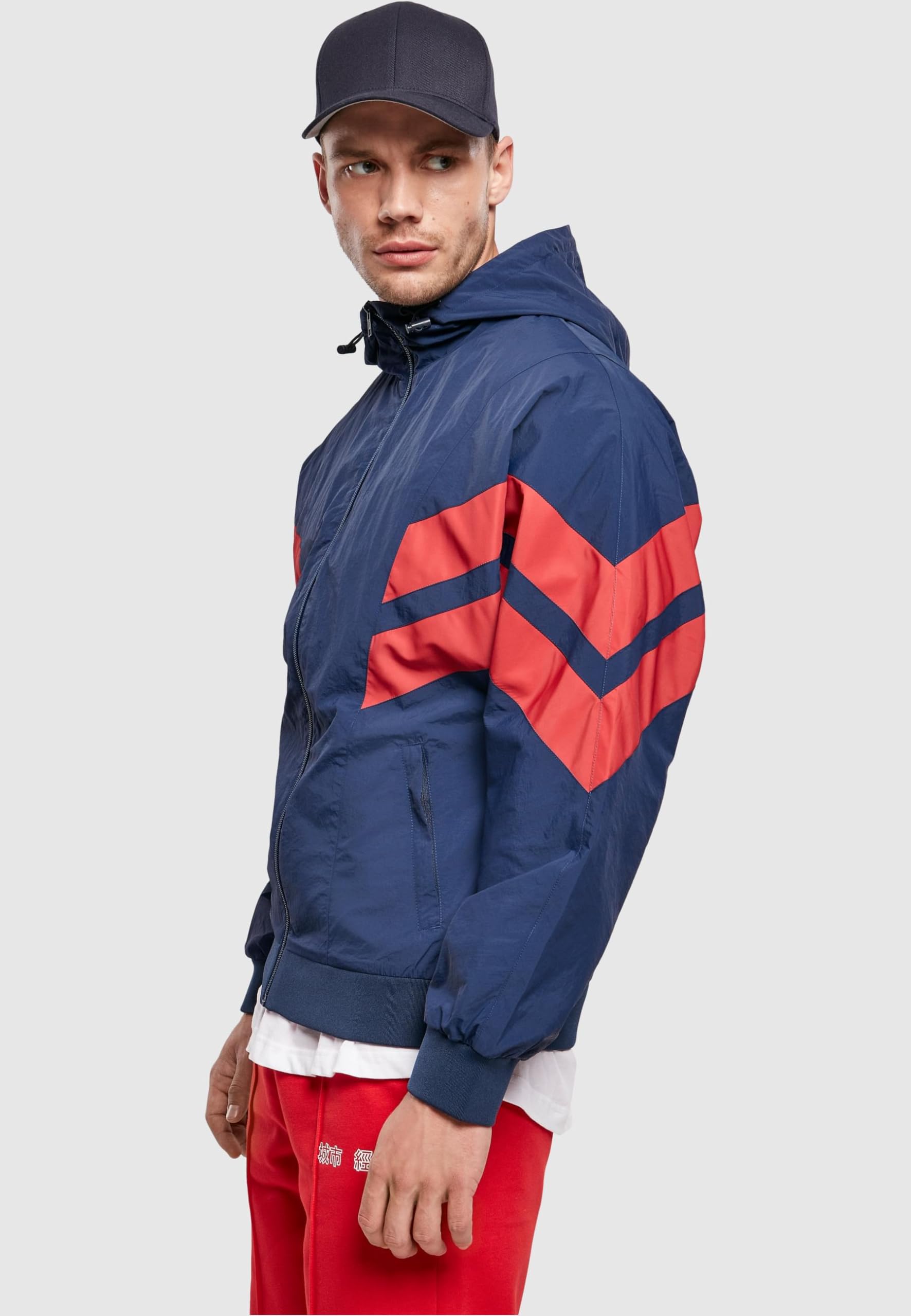 Urban Classics Męska kurtka Crinkle Panel Track, kurtka treningowa dla mężczyzn dostępna w 3 kolorach, rozmiary S - 5XL, Dark Blue/City Red, M