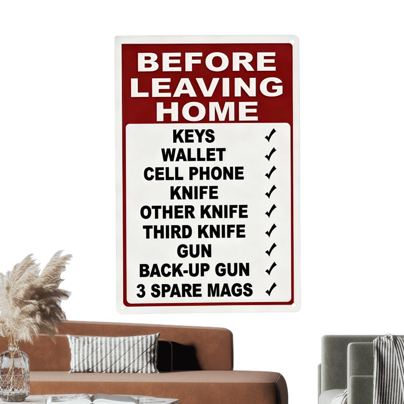 Tabliczka "Before Leaving Home" – tabliczka na drzwi w retro z metalu, dekoracja ścienna z zabawnymi sentencjami, ornament vintage, akcesoria do domu, dekoracja biurowa na ścianę, salon