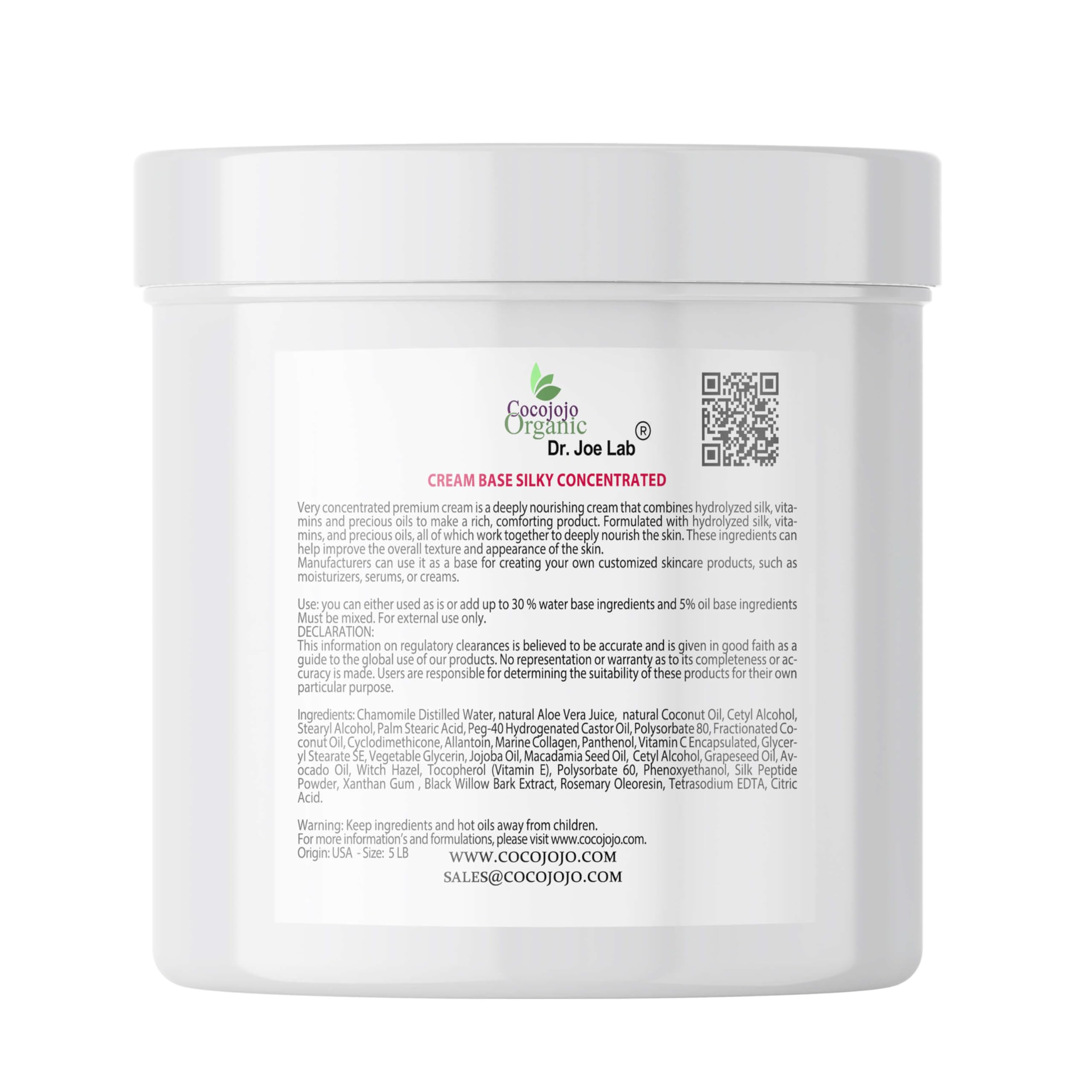 Cocojojo Cream Base Concentrated Silky Rich Base Cream for Cosmetics Mostly Vegan Advanced Hydration Formula Gentle All Skin Types DIY Creams Lotions Base Essential Oils 1 LB By Cocojojo