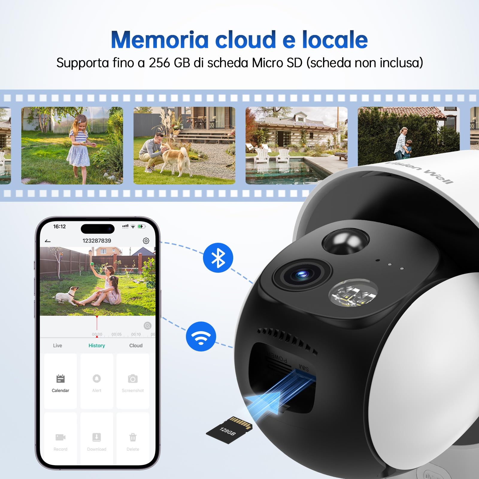 Telecamera Wi-Fi Esterno Solare Senza Fili 2K (3MP) - Videocamera Sorveglianza PTZ 360° Visione Notturna a Colori, Rilevamento Umano PIR, Sirena e Faretto, Audio Bidirezionale, Impermeabile IP65