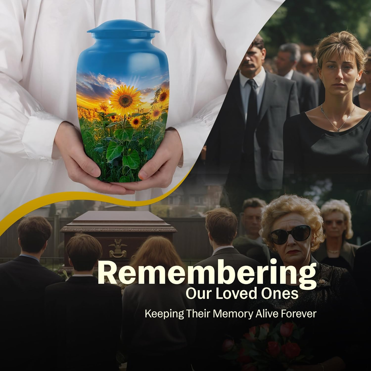 Fashionzaadi Pretty Sunflower Urn for Ashes Adult Male,1 Large Cremation urn for Ashes for Women, Cremation urns Adult Man Human Remains,Burial urns, urnas para cenizas humanas adultos