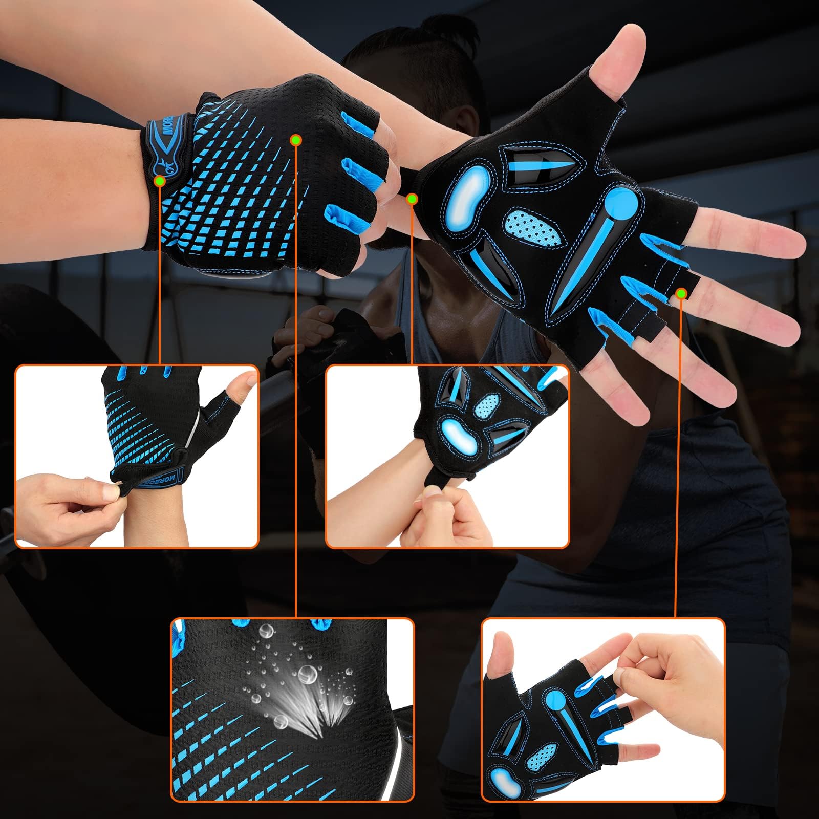 Gants VTT Velo Cyclisme Demi Doigts Hommes Femmes Gel Antichoc Respirant Antidérapant