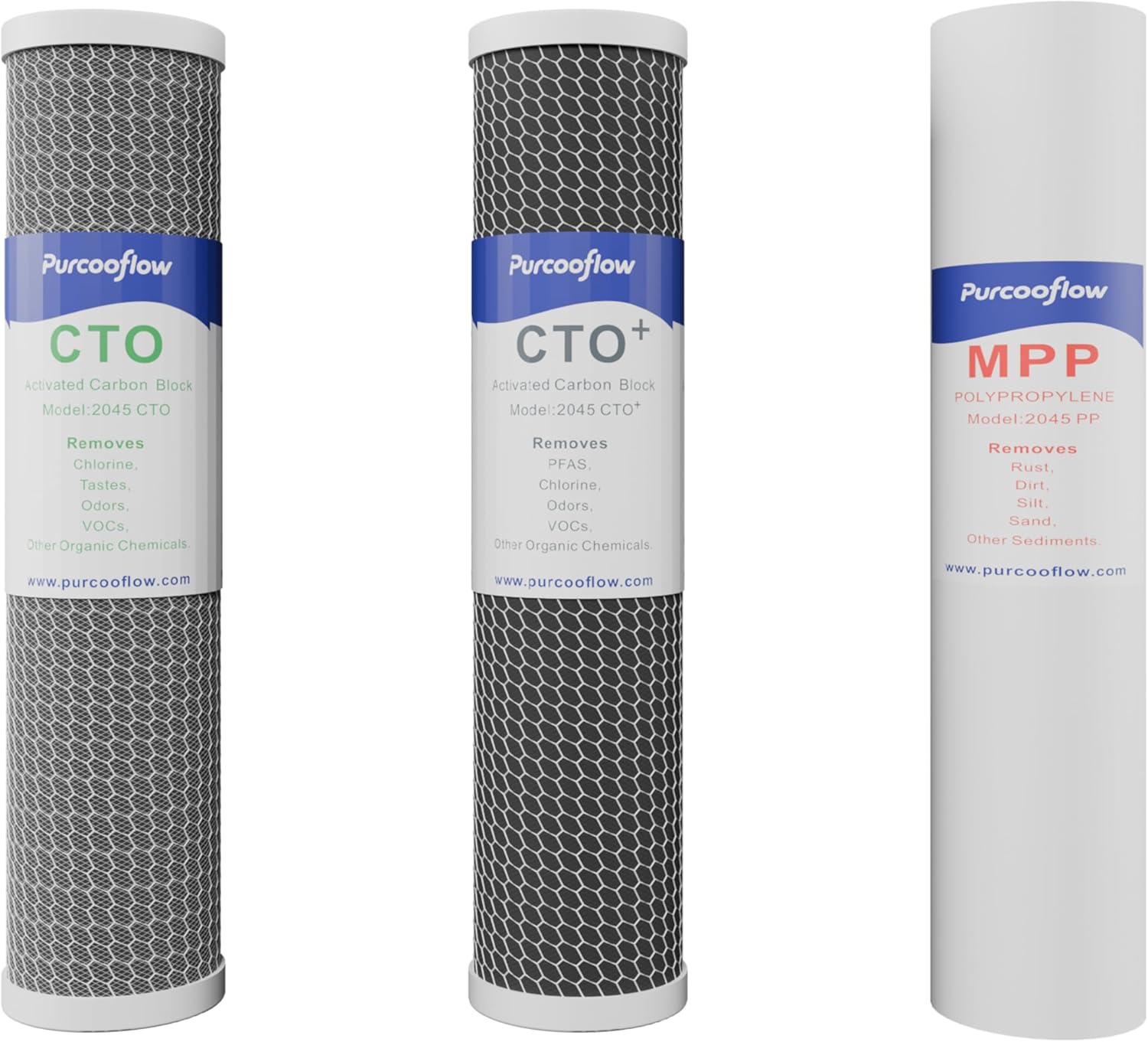 20" x 4.5" PFAS Reduction Whole House Water Filter Replacement Set, 3-Stage High Capacity System with PP Sediment, CTO & PFAS Reduction Carbon Block, Fits 20-Inch Heavy Duty Housings