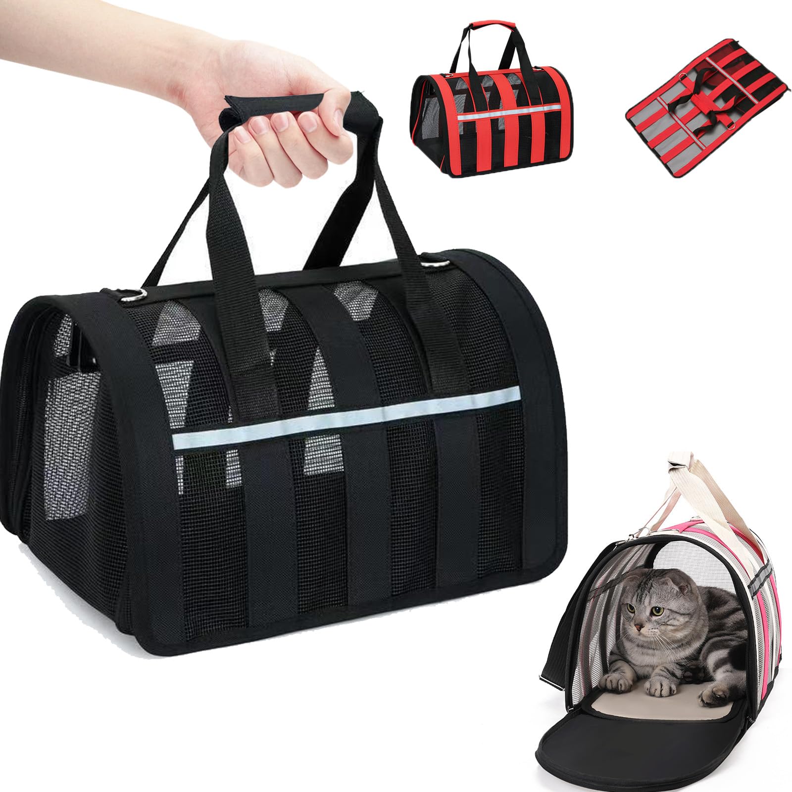 wasserdichte Katzen Transportboxen aus Oxford bis 5kg mit Streichelöffnung (40 * 27 * 24cm,Black)
