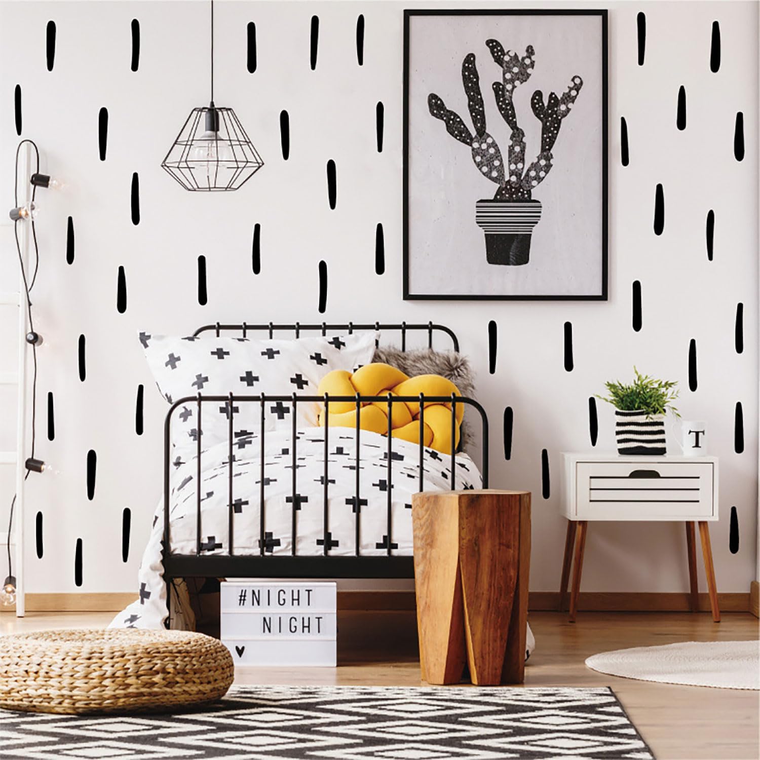 280Pcs Black Modern Lines Removable Peel and Stick Waterproof Sprinkle Wall Stickers Kids Girls Boys Bedroom Nursery Playroom Classroom DIY Dorm Living Room Party（Scandinavian Style）