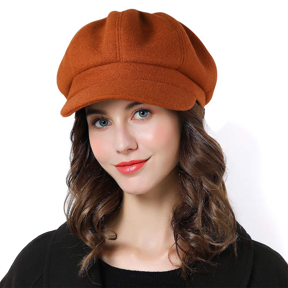 Sumolux Women's Orange Beret Newsboy Hat French Wool Cap Classic Autumn Spring Winter, One Size