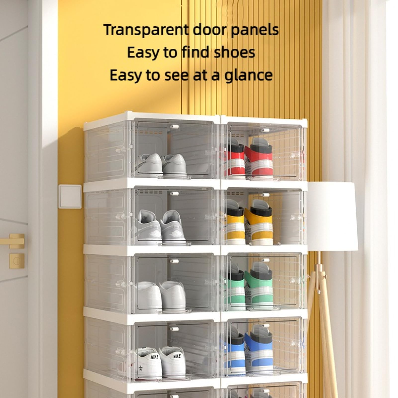 OWKAY Pieghevole integrato Scarpiera Organizzatore e Scatole di Immagazzinaggio Cabinet Trasparente Visibile Installazione Libera Rack