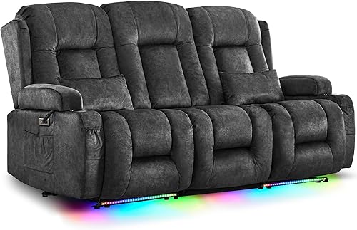 Miniatura 20 de URRED Sofá reclinable de dos plazas con masaje y calor, sofá biplaza reclinable eléctrico con consola, asiento de cine en casa con luces LED,