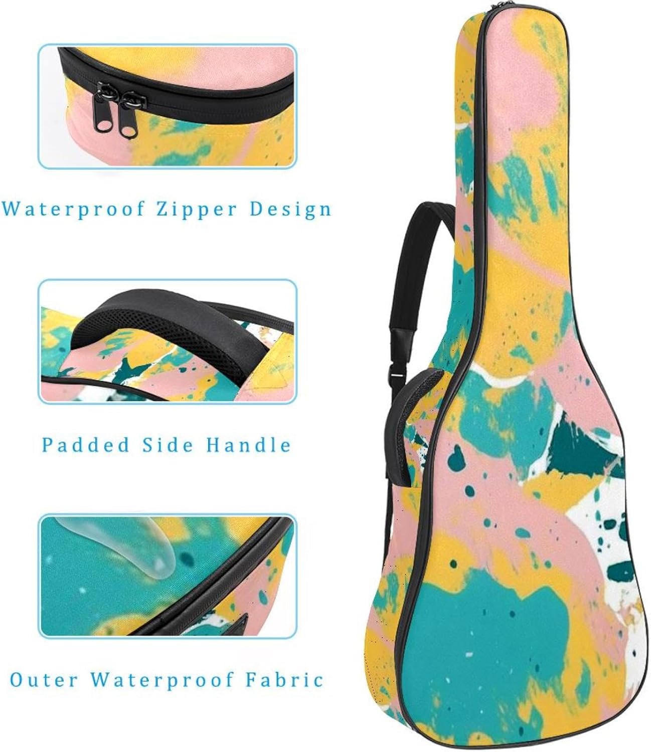 Abstract Art Guitar Bag 40 41 42 In 2 Pockets Guitar Case Waterproof Guitar Case Resistent Oxford Cloth 0.4 In Extra Thick Sponge Padded for Acoustic Guitar