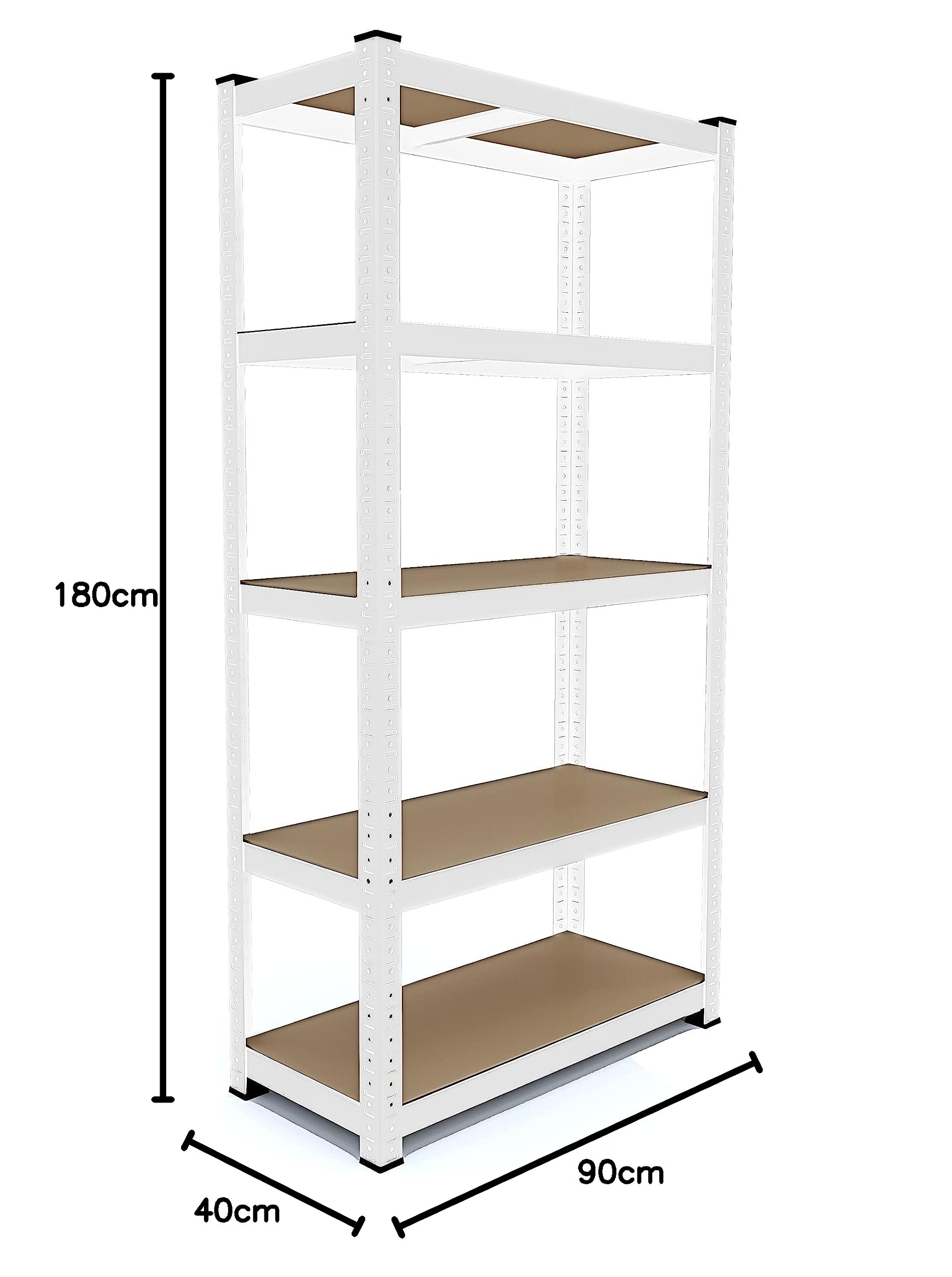 Bricozone Set Da 2 Scaffale In Metallo E MDF Con 5 Ripiani Regolabili Scaffale Ad Alta Portata Fino a 875 kg Design Modulare 180 x 90 x 40 cm Per Garage Officina Cantina Capannone Magazzino (Bianco)