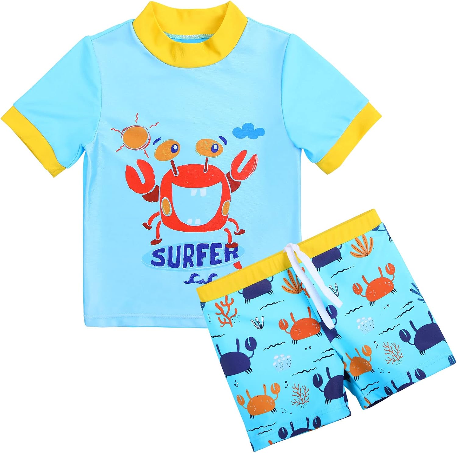 XFGIRLS Toddler Boys' 2-Piece Short Sleeve Swimsuit Trunk and Rashguard