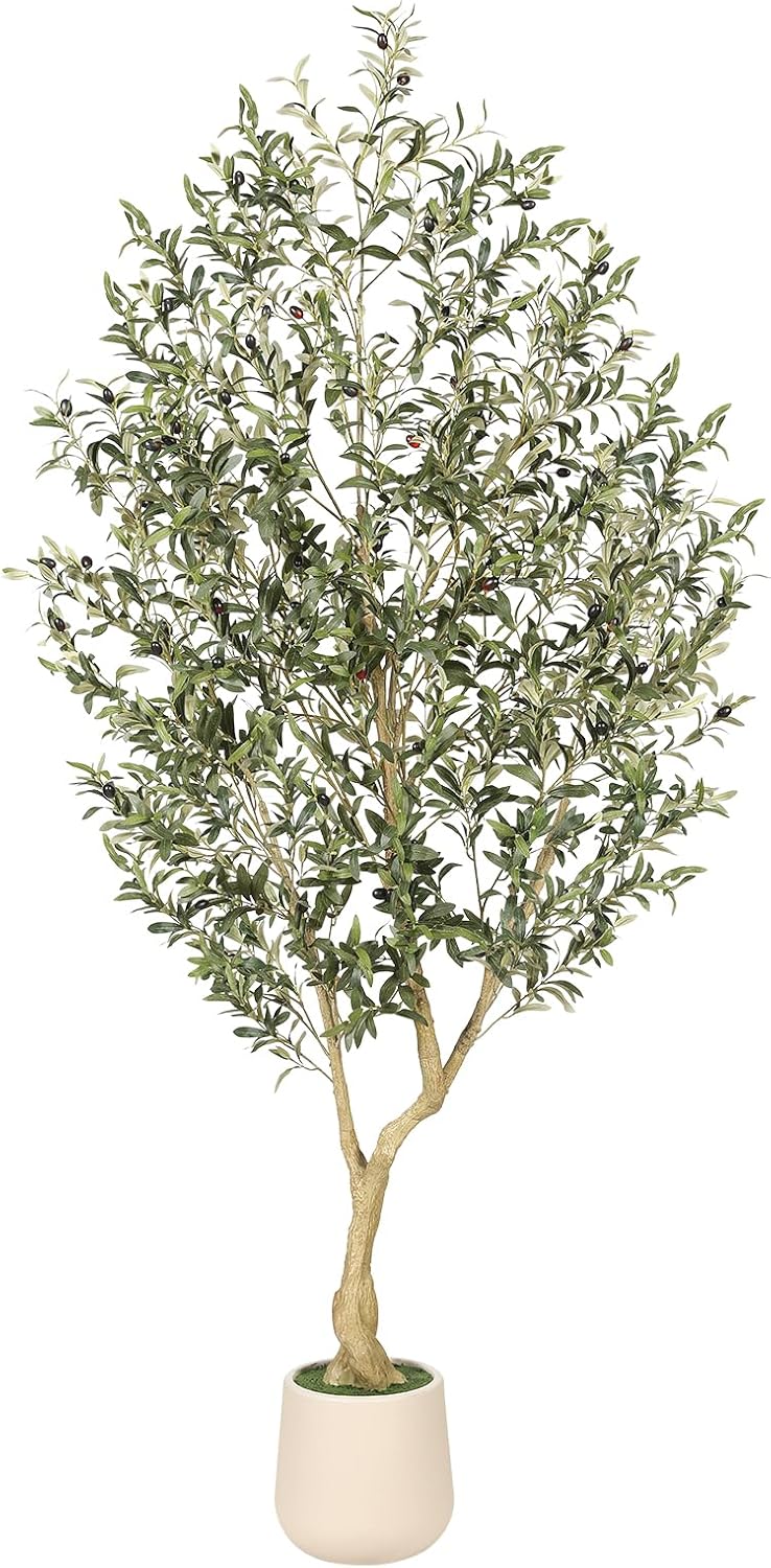 Realead 7ft Artificial Olive Tree with Tall Exquisite Planter - Realistic Fake Olive Tree with Thick Trunk and Lifelike Fruits - Large Faux Olive Tree for Home Office Decor