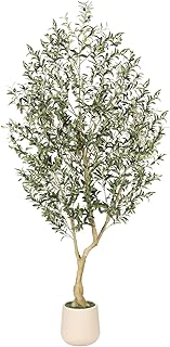 Realead 7ft Artificial Olive Tree with Tall Exquisite Planter - Realistic Fake Olive Tree with Thick Trunk and Lifelike Fruits - Large Faux Olive Tree for Home Office Decor