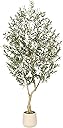Realead 7ft Artificial Olive Tree with Tall Exquisite Planter - Realistic Fake Olive Tree with Thick Trunk and Lifelike Fruits - Large Faux Olive Tree for Home Office Decor