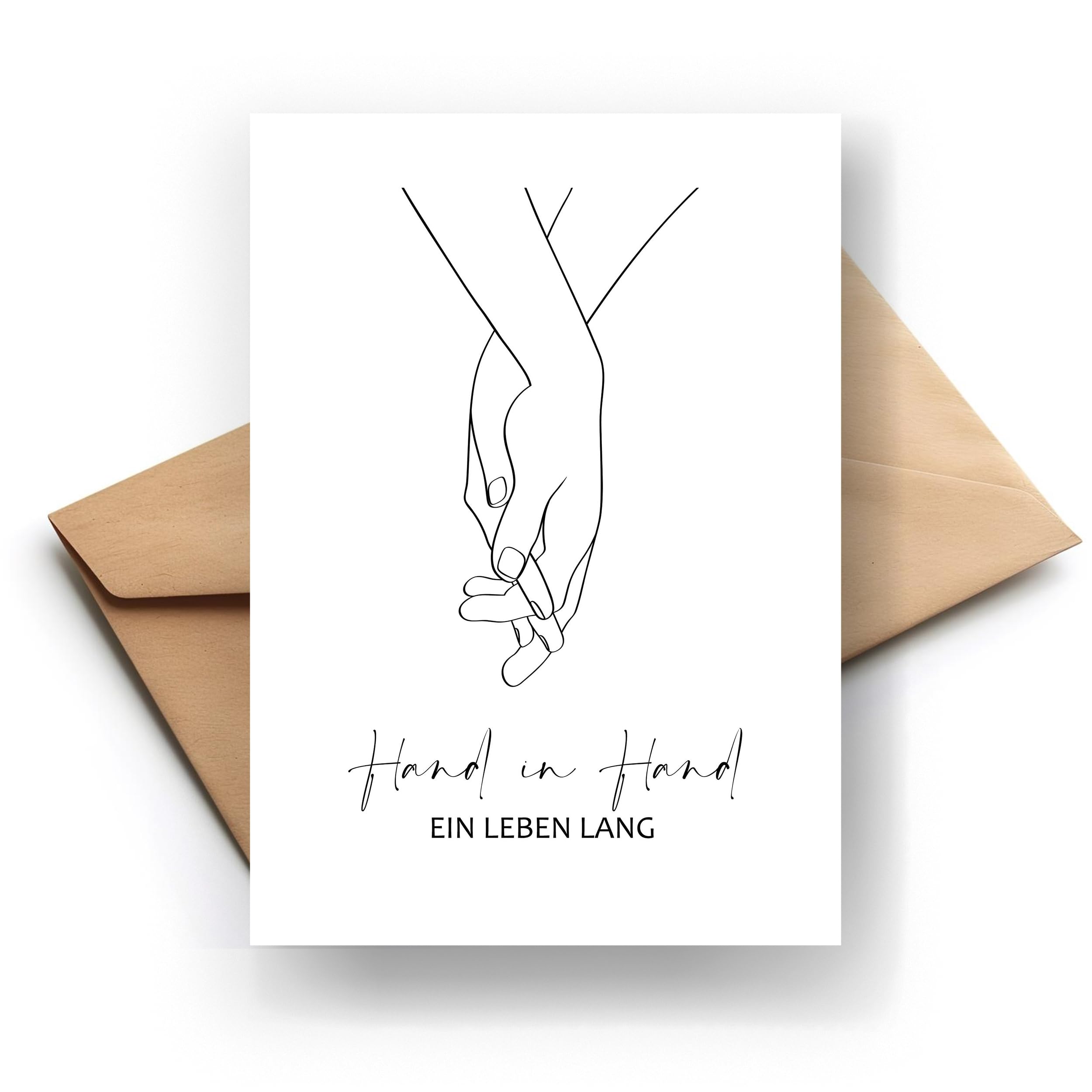 Glückwunschkarte zur Hochzeit mit Umschlag aus Kraftpapier - Hochzeitskarte Grußkarte Vermählung Just Married Wedding Motiv Hands (KT_167)