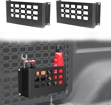 2 Pcs Molle Panel Storage Box Reinforced Metal Organizer Box with Self-Tapping Screws, Universal Cargo Molle Bin Brackets Hanging Storage Pocket for Car Truck SUV RV Home