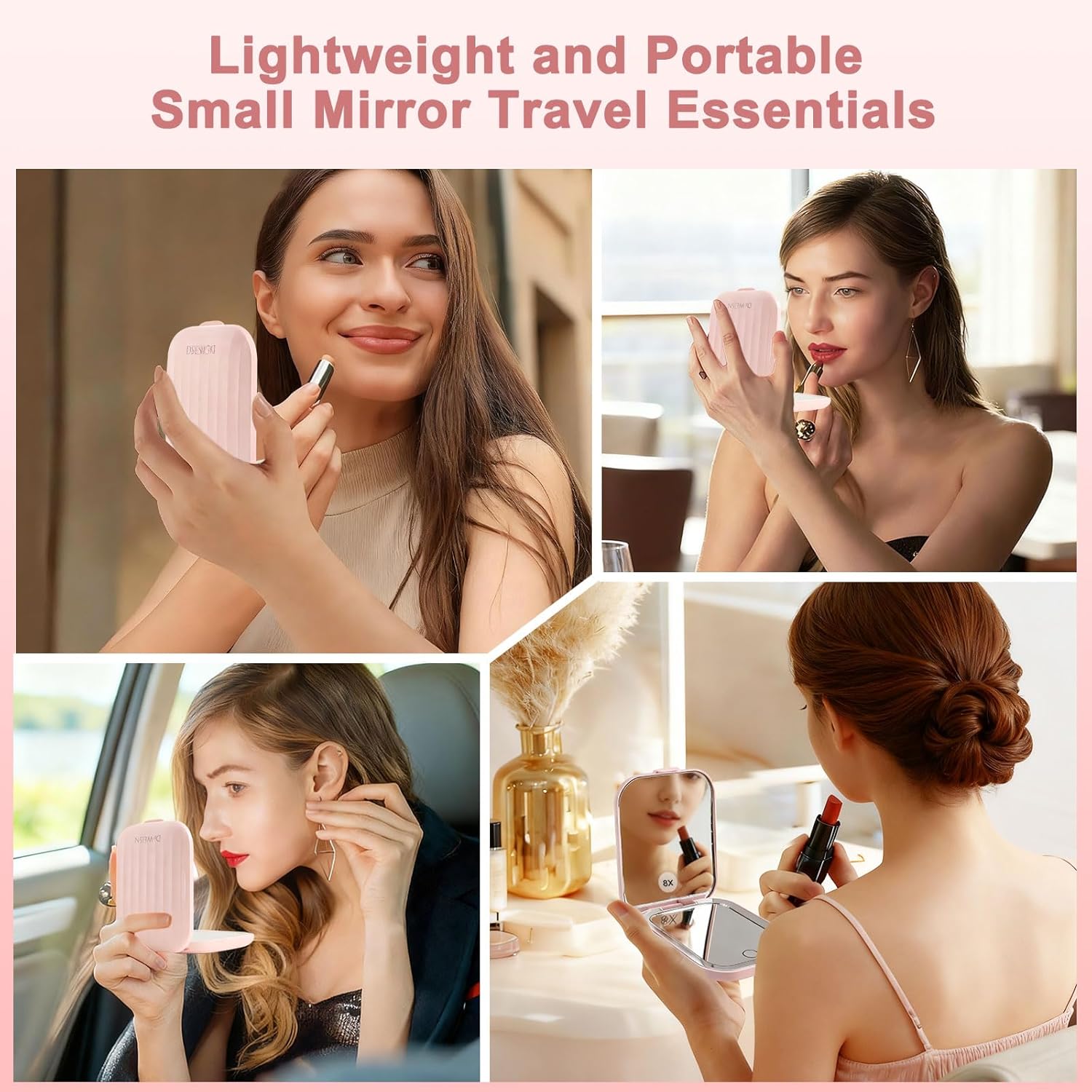 deweisn Compact Mirror,1X/8X Magnification LED Travel Small Portable Makeup Mirror with Lights 2-Sided,3 Color Lighting,Adjustable Brightness,Folding Mini Mirror for Purse,Pocket,Handheld,Pink - Image 4