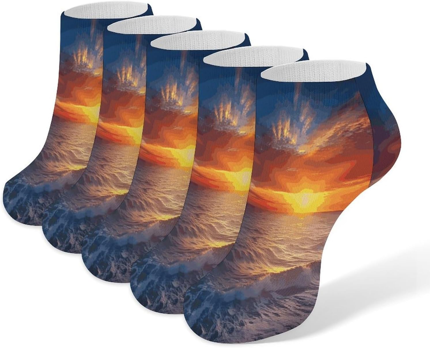 Sea And Sunset Ankle Socks for Men Women 5 Pairs | Comfortable Casual Low Cut Socks, Lightweight No Show Breathable Athletic Socks, Soft Mini Crew Socks for All Seasons