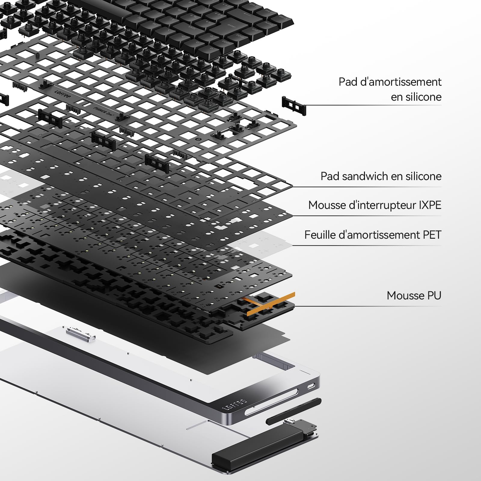 LOFREE Flow2 Clavier mécanique Ultra-Fin AZERTY, Alliage d’Aluminium, switches tactiles Pulse, sans Fil Rechargeable 3 Modes, Windows/macOS (Gris Spatial, 100 Touches)