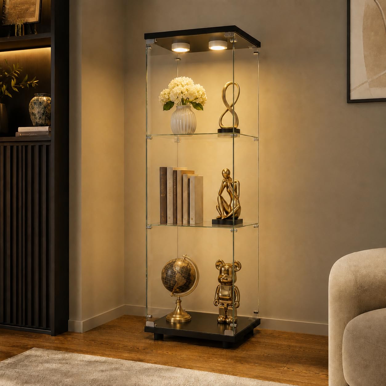 Vitrina de cristal con iluminación LED y puerta con cerradura