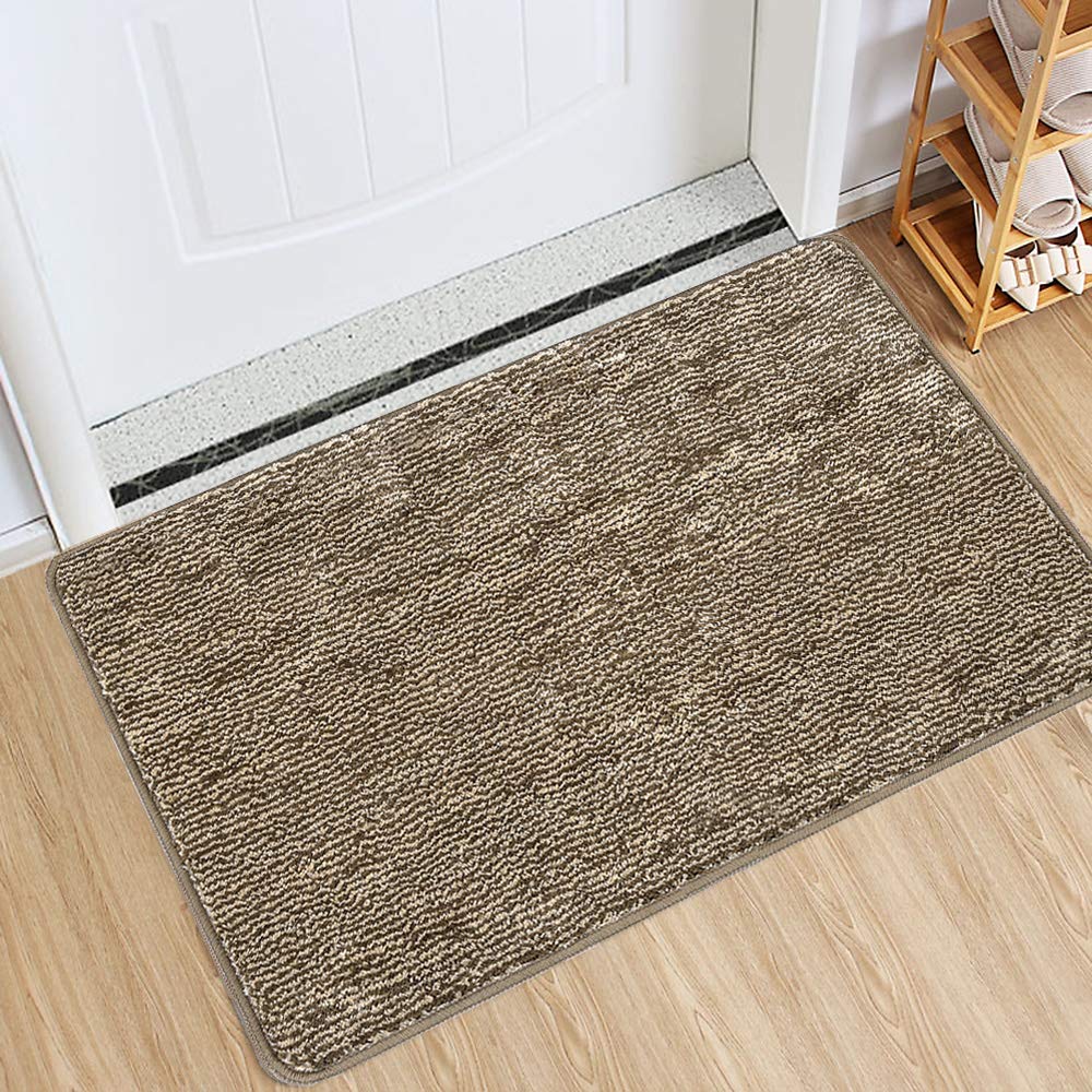 Indoor Doormat Super Absorbs Mud Absorbent Rubber Backing Non Slip Door Mat for Front Door Inside Floor Dirt Trapper Mats Cotton Entrance Rug, 20"x 31.5" Shoes Scraper Machine Washable Carpet (Coffee)