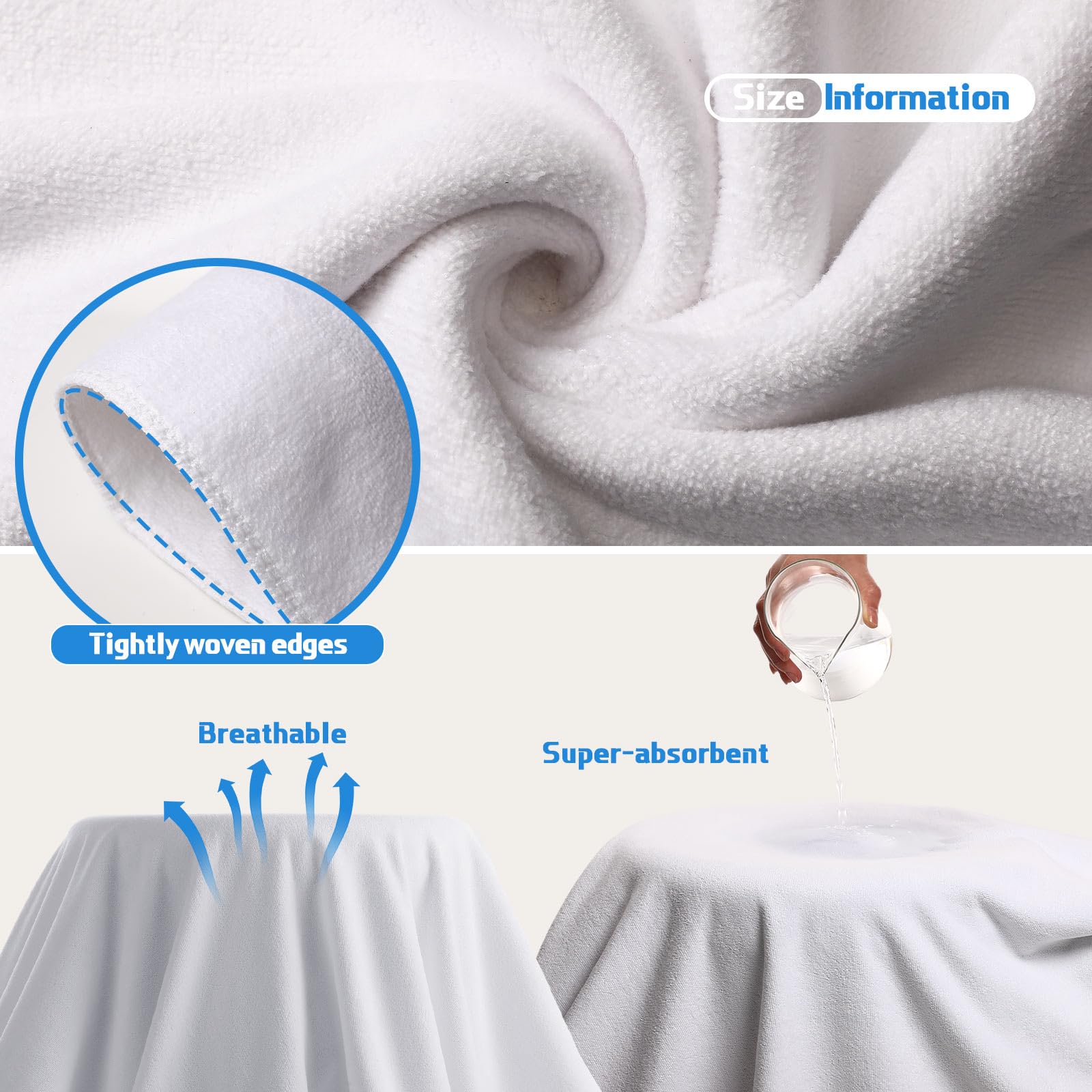 2 toallas de baño de gran tamaño, 40 x 80 pulgadas, toallas de baño gigantes de microfibra ultra suave, toallas de ducha absorbentes de secado rápido para spa, campamento, playa (blanco) 3