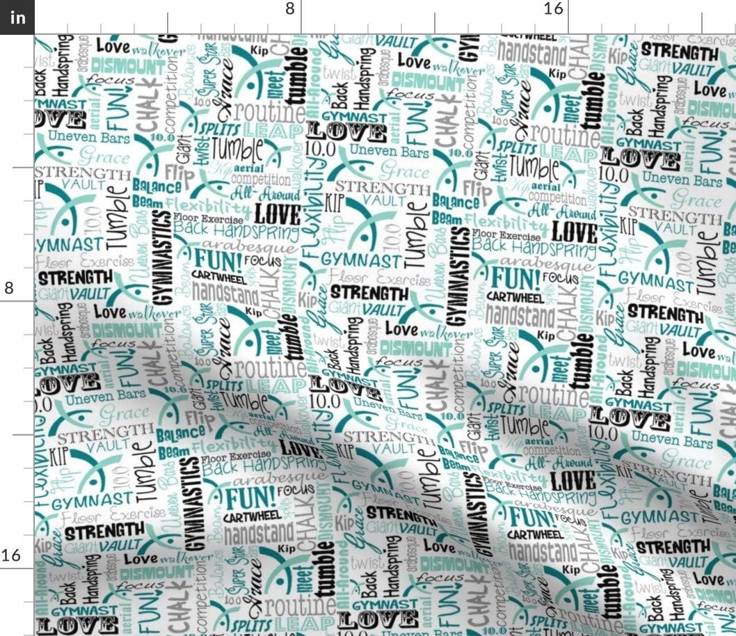 Spoonflower Fabric - Gymnastics Teal Gymnast Aqua Mint White Sport Athletic Gym Tumble Printed on Petal Signature Cotton Fabric Fat Quarter - Sewing Quilting Apparel Crafts Decor