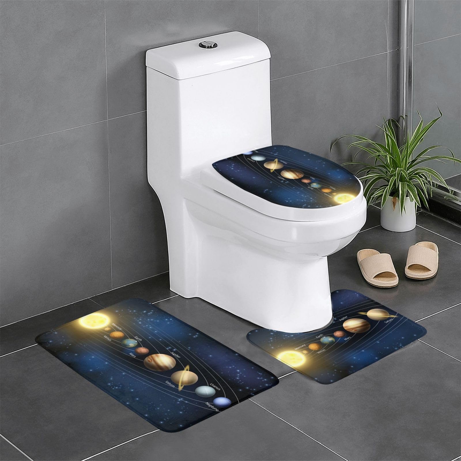 Amazon｜太陽系 惑星 星柄 宇宙柄 3点セット トイレマット フタカバー 