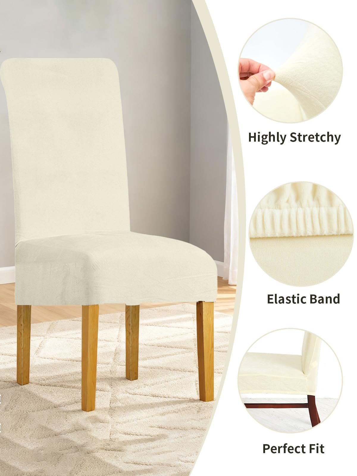 LANSHENG Stuhlhussen 6er Set, Universelle Abnehmbare Waschbar Samt Stuhlhussen, Universale Stretch Esszimmerstühle Stuhlbezug für Küche, Restaurant (Beige, 6er Set)