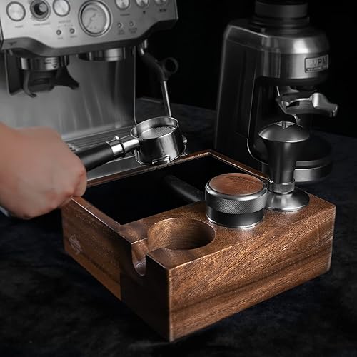 Miniatura 4 de Caja de café | Se adapta a portafiltros de 2.283 in | Estación de apisonamiento y soporte de distribuidor | Contenedor grande de madera para
