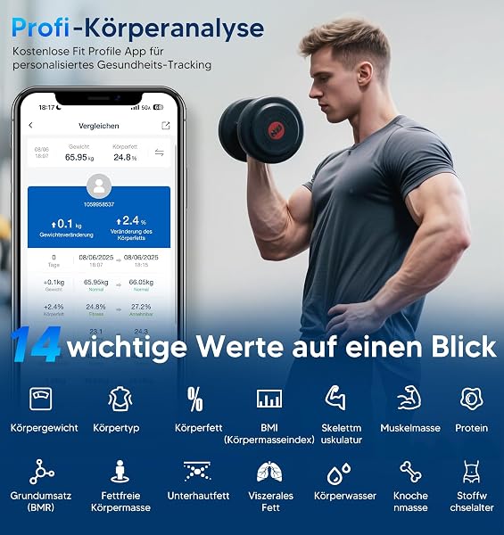 GE Bascula Grasa Corporal y Muscular, Digital Bascula Inteligente con Aplicación 14 Medidas Corporales IMC Bluetooth Báscula de Baño Precisa 180 kgs Black - 3