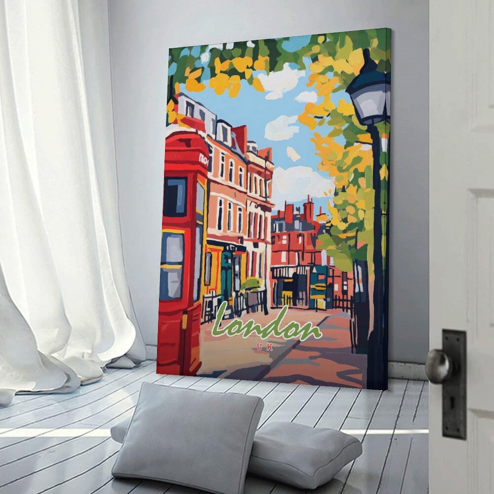 Junmoney London Street Scene Canvas Art Print, 20x30inch(50x75cm), for Bedroom Decor, Cosy Corners Or Studios, A Warm Accent for Relaxed Interiors